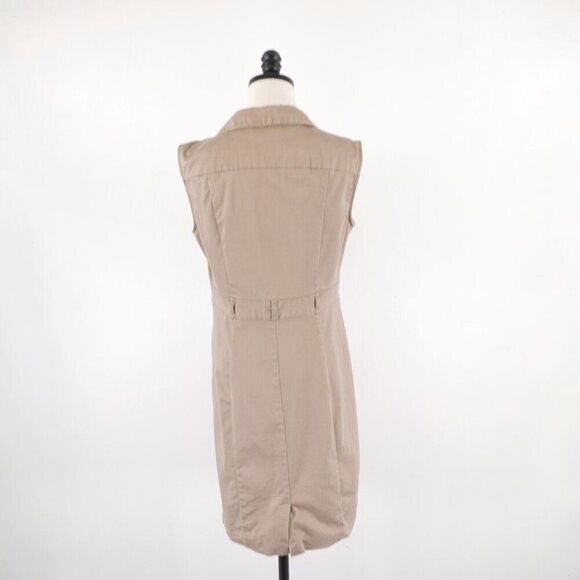 Liz Claiborne Tan Canvass Collared Dress Size 8 Sleeveless Cotton Nylon Spandex - Picture 6 of 10